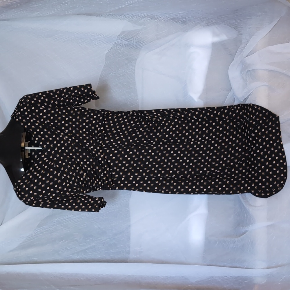 Boden womens Rita Ruched Jersey Dress size 14R  Polka Dot Elbow Length sleeve